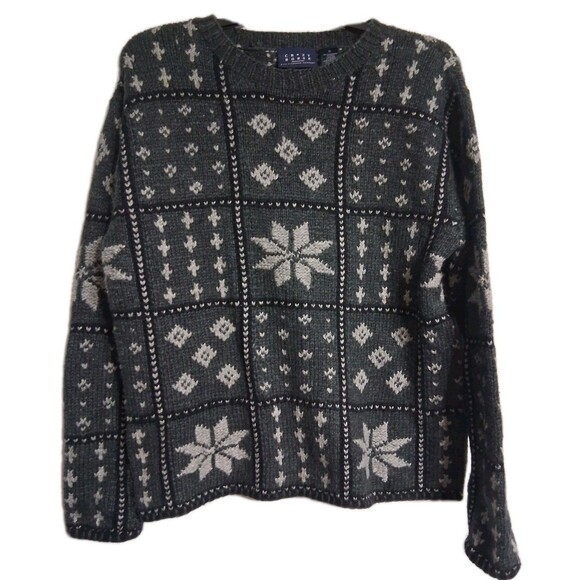 Women's Crazy Horse Liz Claiborne Charcoal Snowflake Sweater Size S - Picture 1 of 8